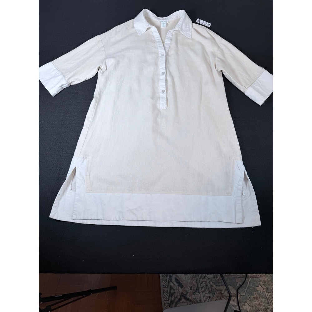 Cynthia Rowley Cream Linen Blend Colorblock Tunic Dress Womens Medium
